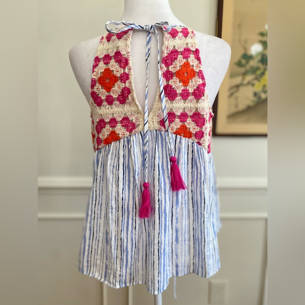 THML Bohemian Boho Crochet Granny Square tank Top with Tassels sz extra small - Picture 3 of 13